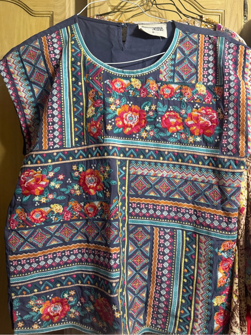 Savanna Jane Navy Embroidered Floral Patchwork Top